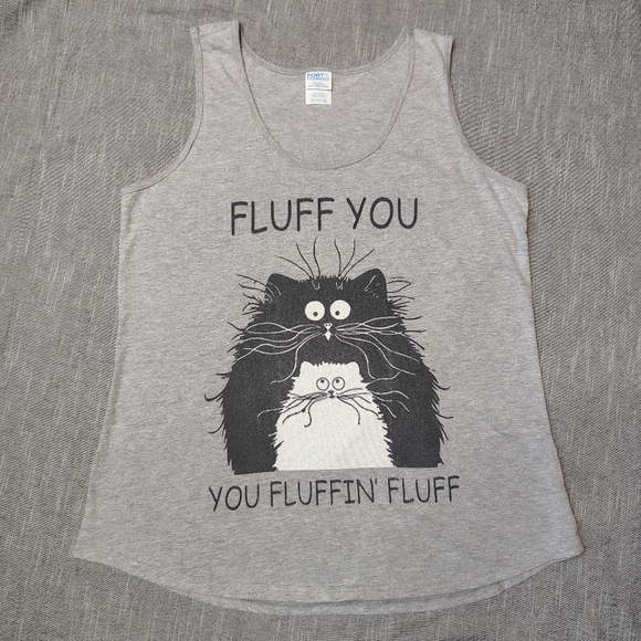 Cat Graphic Tank Top Women's Size XL Gray Funny Fluff You You Fluffing Fluff - Picture 1 of 8